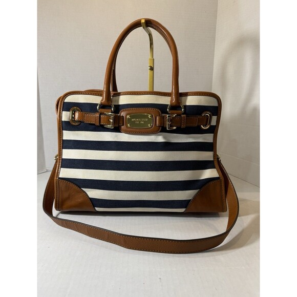 Michael Kors Hamilton Striped Canvas Large Tote Satchel 35S3GHMT3R - Picture 1 of 16